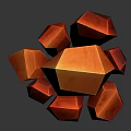 Vibrant Orange Red Geometric Faceted Crystal Cluster With Glossy Surface On Dark Background