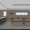 Elegant Modern Jewelry Store In Shopping Mall With Glass Display Cases And Gold Frames