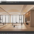 Indoor Sports Fitness Space Featuring Large Windows Wooden Floors Mirror Walls Exercise Bikes Yoga Mat