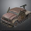 Post Apocalyptic Modified Truck With Rusty Exterior Mounted Gun And Front Guard
