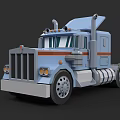 Blue Semi Truck Cartoon Style 3D Model With Classic Cab And Headlights