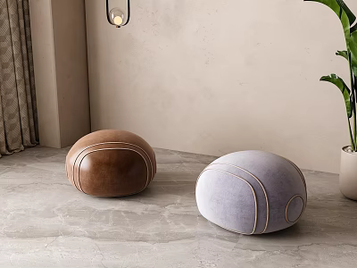 Round Leather Stools in Brown and Lavender for Modern Indoor Decor 3d model