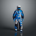 Blue And White Snowflake Pattern Ski Suit With Hooded Design And Winter Outfit