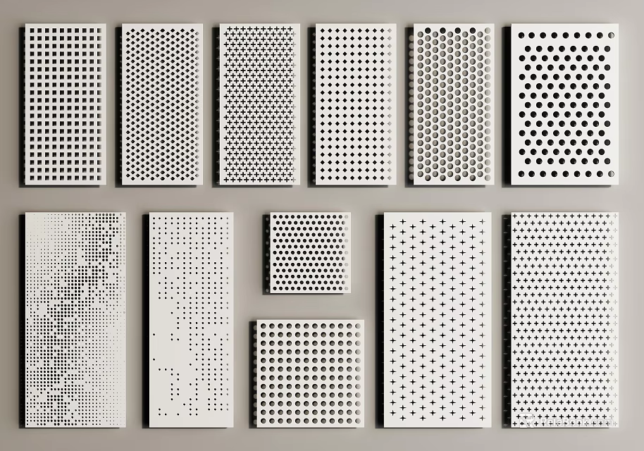 Different Styles Of Perforated Metal Panels With Diverse Hole Patterns And Designs 3d model 