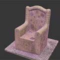 Ornate Yellow Chair With Colorful Floral Patterns On Stone Slab Platform And Green Grass Decorations