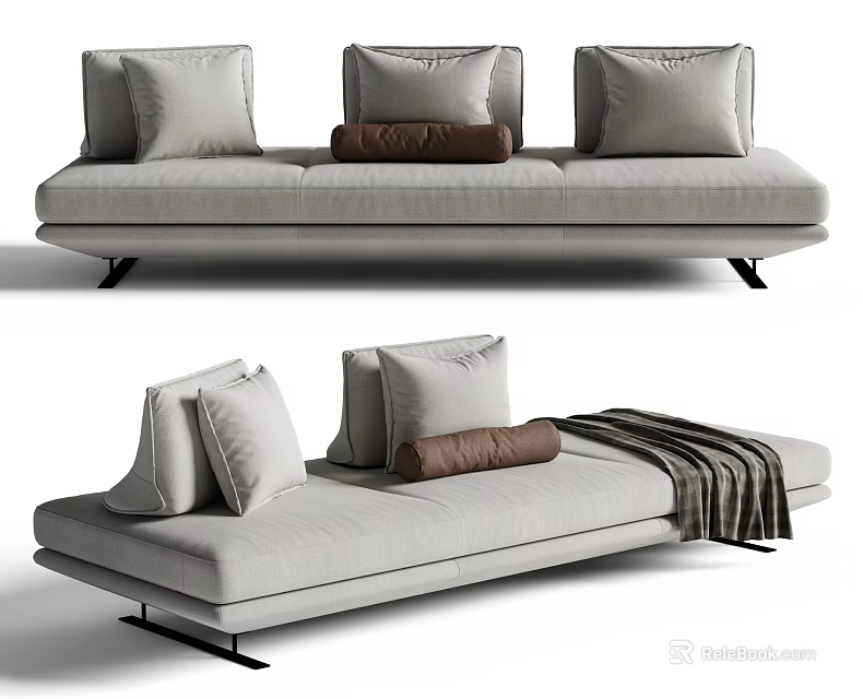 Modern Sectional Sofa With Multiple Plush Cushions And Light Gray Fabric Design 3d model