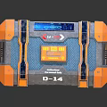 Orange And Blue Package Box Featuring D-14 Label Warning Sign Strap And Grid Design 3d model