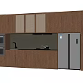Modern Wooden Sideboard Design In Kitchen With Cabinets Countertop And Appliances