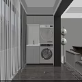 Modern Living Room TV Background Wall With White Panels Built-in TV Green Plants And Sculpture