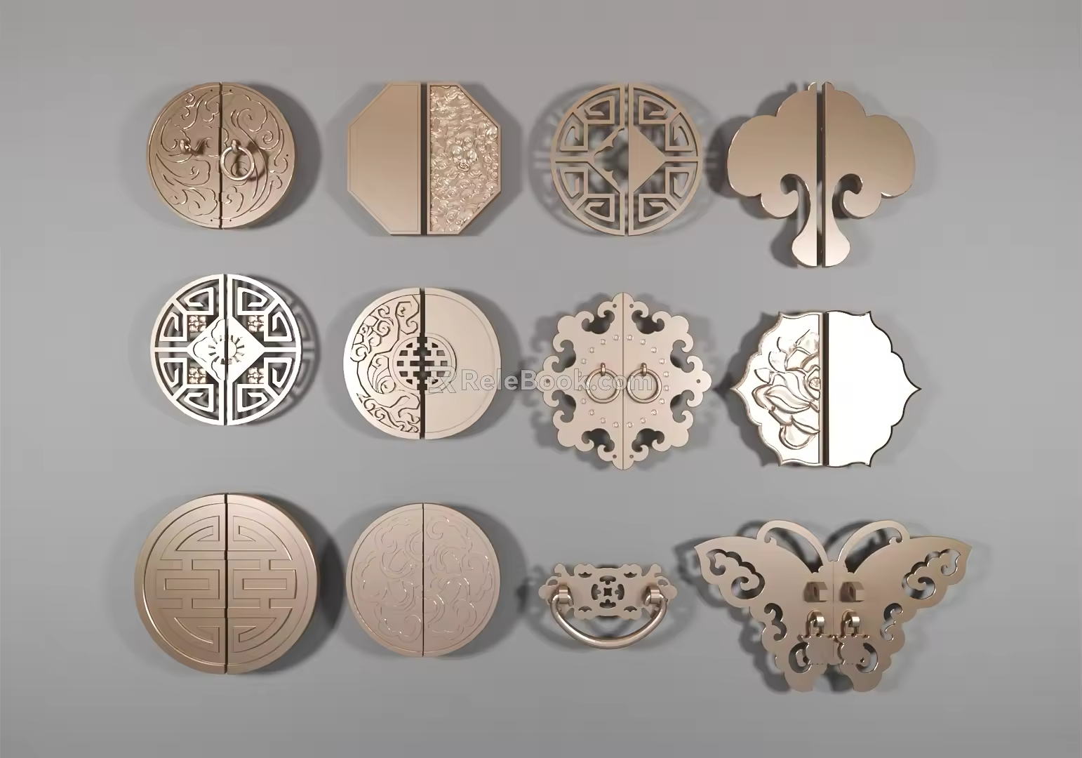 New Chinese style handle door handle 3d model