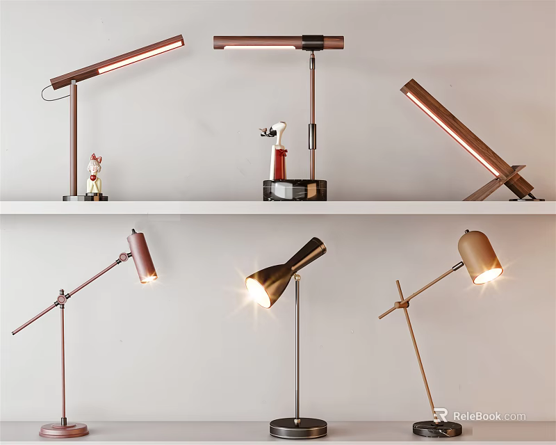Stylish Modern Table Lamps Featuring Metallic Frames Adjustable Arms And Illuminated Designs 3d model