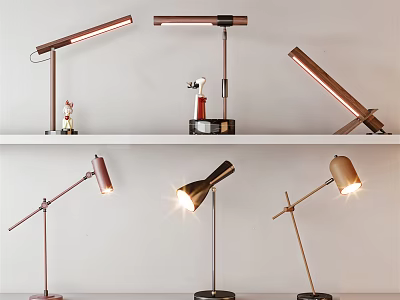 Stylish Modern Table Lamps Featuring Metallic Frames Adjustable Arms And Illuminated Designs 3d model