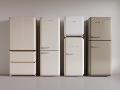 Different Styles of Refrigerators and Freezers in Neutral Tones for Modern Kitchens 3d model