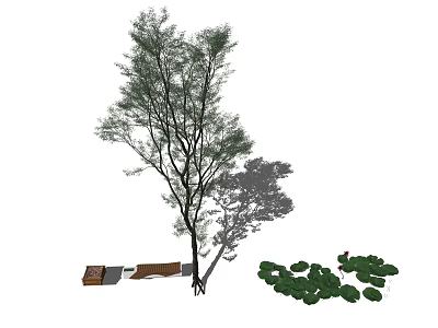 Modern Tree Pit Design With Lush Tree Green Plants And Wooden Bench 3d model