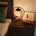 Stylish Bedroom Nightstand With Modern Lamp Astronaut Figurine Radio And Framed Artwork