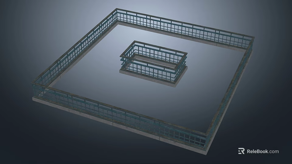 Modern Nested Square Railing Structure With 3D Architectural Grid Design 3d model 