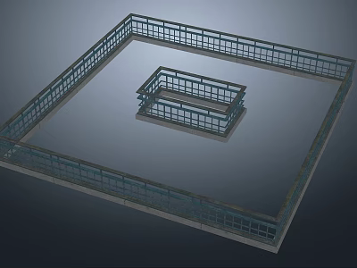 Modern Nested Square Railing Structure With 3D Architectural Grid Design 3d model