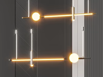 Modern Linear Pendant Light With Metal Frame And Round Illuminated Bulbs 3d model