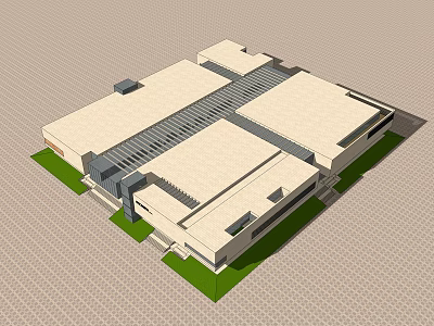 Modern 3D Building Model Featuring Interconnected Structures Flat Roof And Green Lawn 3d model
