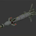 Military Missile 3D Model With White Body Red Markings Tail Fins And Orange Warhead