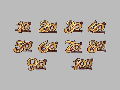 3D Anniversary Numbers 10 to 100 with Golden Decorative Design Elements 3d model