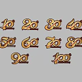 3D Anniversary Numbers 10 to 100 with Golden Decorative Design Elements