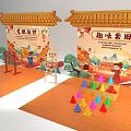Traditional Style Interactive Area With Backdrops Drums Easels And Colorful Cones 3d model