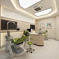 Modern Dental Clinic Interior Design With Treatment Chairs Workstations Computers And Paintings
