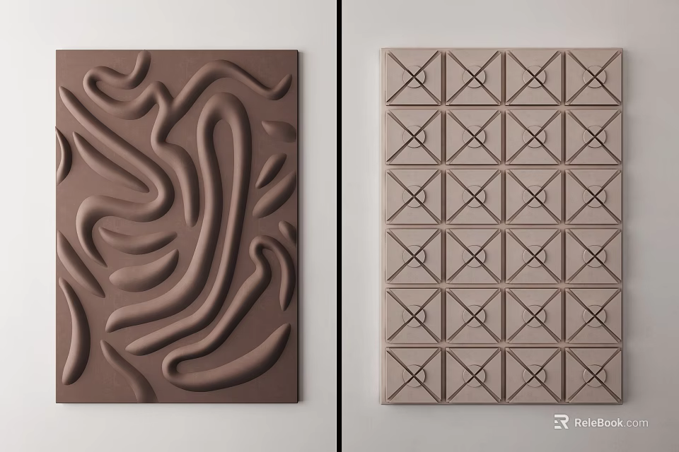 Decorative Wall Decor with Wavy Texture Brown and Geometric Pattern Beige Panels 3d model