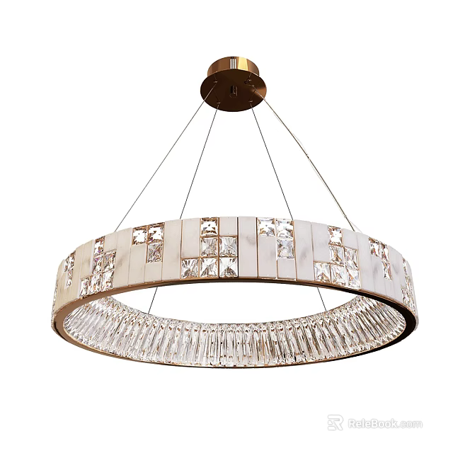 Elegant Modern Round Chandelier with Crystal Decorations and Metal Frame 3d model 