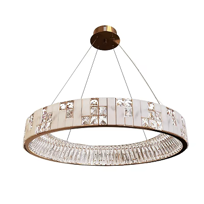 Elegant Modern Round Chandelier with Crystal Decorations and Metal Frame 3d model