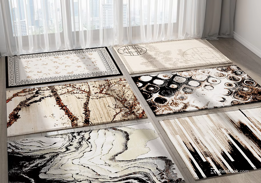 Stylish Square Rugs With Various Abstract Patterns And Decorative Designs For Home Spaces 3d model 