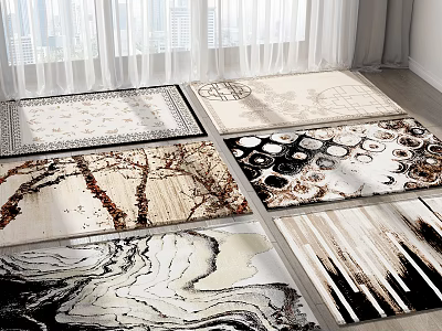 Stylish Square Rugs With Various Abstract Patterns And Decorative Designs For Home Spaces 3d model
