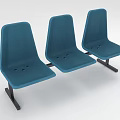 Blue Public Chairs Featuring Three Connected Seats Perforated Design And Black Metal Frames