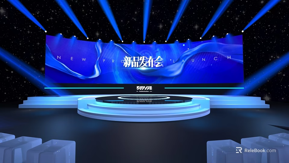 Tobacco And Liquor Store New Product Launch Event With Blue Stage And Large Screen 3d model 