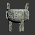 Ancient Bronze Sculpture with Intricate Patterns on Three Legs Ding Vessel Design 3d model