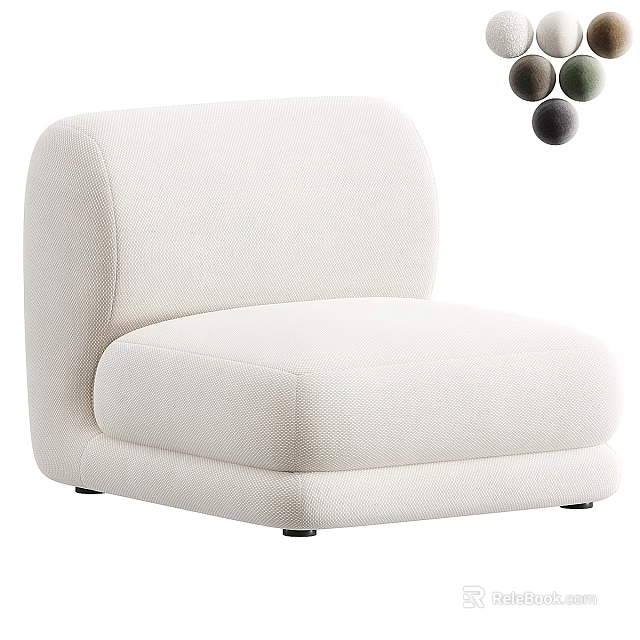 Modern White Lounge Chair with Comfortable Fabric Seat Sleek Design and Low Profile Black Legs 3d model 