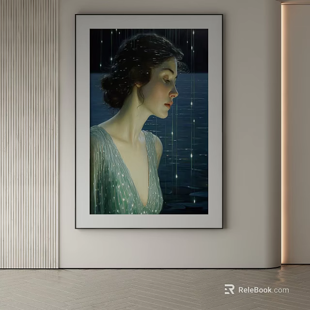 Elegant Female Portrait Abstract Painting With Soft Light And Decorative Background Hanging On Wall 3d model 