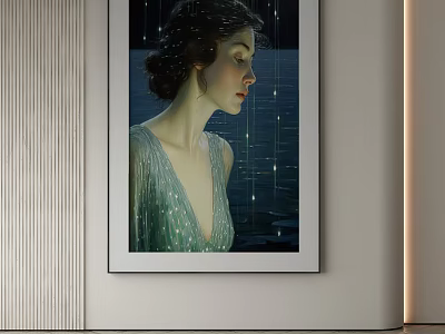 Elegant Female Portrait Abstract Painting With Soft Light And Decorative Background Hanging On Wall 3d model