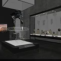 Modern Cultural Center Interior Exhibition With Glass Display Cases Lighting And Artworks