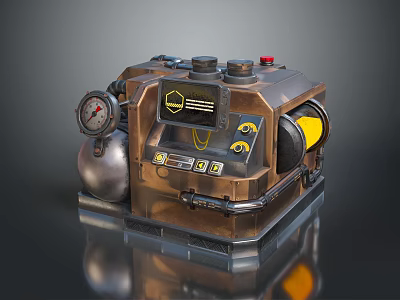 Vintage Industrial Device With Metallic Casing Display Screen Pressure Gauge And Yellow Components 3d model