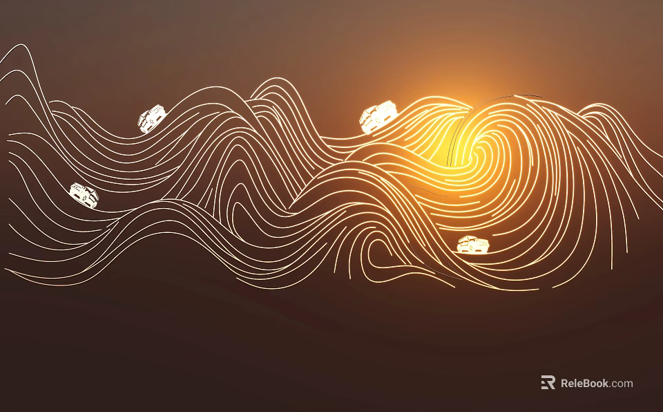 Wrought Iron Artistic Wave Design With Golden Light And Decorative Details 3d model 