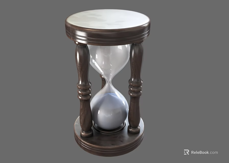 Decorative Ornament Set with Wooden Frame Round Tabletop Transparent Glass Hourglass and Silver Sand 3d model 