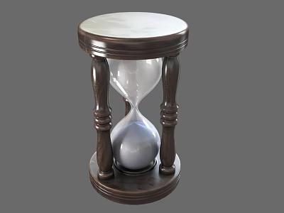 Decorative Ornament Set with Wooden Frame Round Tabletop Transparent Glass Hourglass and Silver Sand 3d model