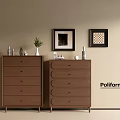 Brown Wooden Console And Side Cabinets With Drawers Vase And Wall Frames 3d model