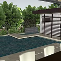 Serene Garden Landscape Design Featuring Wooden Walkway Lush Trees And Natural Terrain