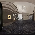 Modern Luxury Display Space With White Counter White Cabinets Bright Lighting And Dark Flooring