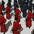 Game and Movie Characters Wearing Red and Blue Costumes Standing in Formation