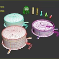 Large White Storage Tanks With Support Structures And Small Towers