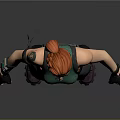 Game Movie Character 3D Model With Red Hair Green Tank Top And Gray Cargo Pants